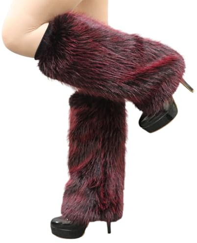 ulafbwur Plüsch-Beinstulpen für Damen, Fuchsfell-Imitat, einfarbig, elastisch, pelzig, 1 Paar