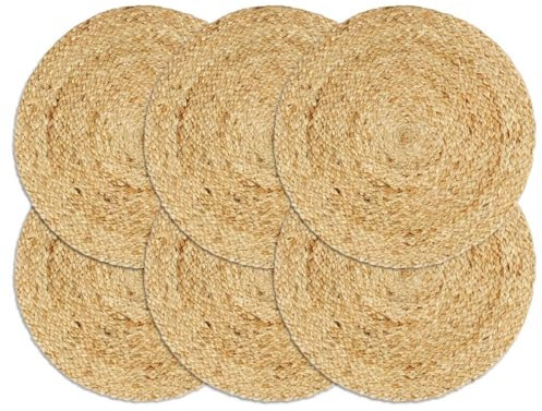 ZEYUAN Mantel Individual 6 Unidades, Salvamanteles Individuales, Placemat, Salva Manteles, Liso Redondo Yute Natural 38 cm