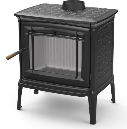 HERGOM ESTUFA DE LEÑA SHELBURNE NNEGRO - 13 kW - Control Aire Primario y Secundario - Chimenea de Hierro Fundido - Independiente - Interiores