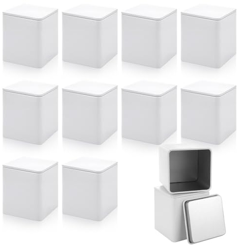 WOPPLXY 12 Pack Square White Metal Tins, Small Tea Tin Canisters, 3 Oz Loose Leaf Tea Storage Containers with Airtight Lids, Square Tea Containers for Loose Tea, Herbs, Coffee, Cube Sugar