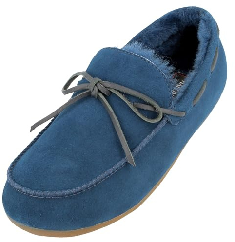 HAFLINGER Lammfellclog Mokassin Yumah Hausschuh Leder Blau (Mittelblau 70), Gr 46
