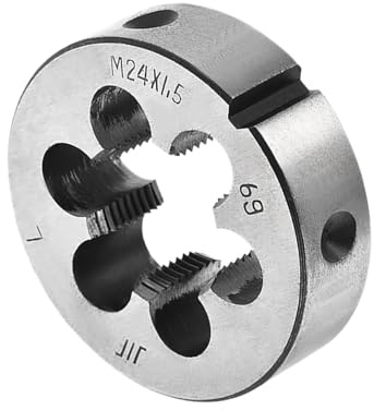 CoCud Rundes Gewindereparatur-Schneideisen, M24x1.5 Schneideisen 55mm Außendurchmesser, Legierter Werkzeugstahl Linksgewinde-Zylindrisches Gewindeschneidewerkzeug mit 6 Spanlöchern