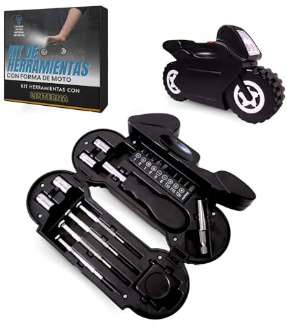 EVERBLADES Werkzeugkasten | 21 Teile + Taschenlampe | Motorradform | Werkzeugkoffer | Kompletter Werkzeugkasten | Komplettes Werkzeugset | ideal als Geschenk