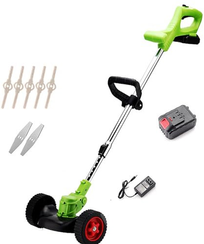 ZbOLi Cortacésped inalámbrico de 21 V, 450 W, cortacésped eléctrico con batería de 4000 mAh, Motor sin escobillas con Cuchillas, Ruedas Desmontables, para Cortar Bordes