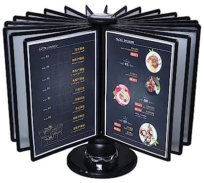 Porte Vue Sur Pied - Rotatif Kit Pupitre Présentoir De Table, 20 Panneaux Double Face, Format Lettre, Pour Affichage De Documents A4, Bureaux, Salle À Manger, Liste De Prix Des Produits (Color : Blac