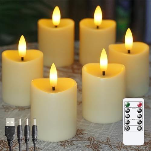 Zevanor Wiederaufladbare flammenlose Fernbedienung 5cm x6cm Teelicht LED-Kerzen, flackernde Kunststoff Elfenbein Timerfunktion Packung von 6 Votiv Teelicht Kerzen mit Ladekabel