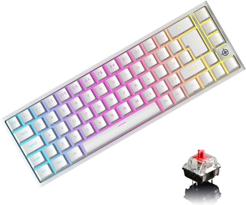 EWEADN MK26 UK Layout 60% Gaming Keyboard, 22 RGB Chroma Backlit, Linear Red Switch Mechanical Keyboard, Compact 67 Keys USB Wired Light Up Gamer Keyboard with Side Engraved Keycap for PC/Mac - White