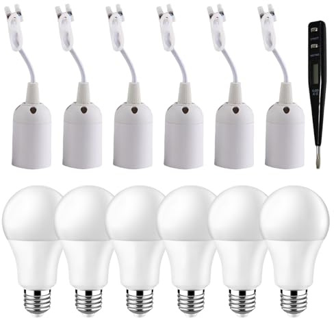 Sporgo Lampenfassung Set: E27 Fassung mit 6 LED Weiße Glühbirnen, Spannungsprüfer, Renovier- und Baustellenfassung Max. 60W 250V