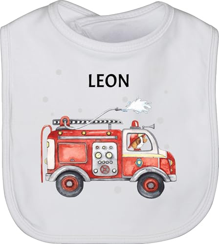 Geschenk mit Namen personalisiert by Shirtracer - Baby Lätzchen - Feuerwehr Auto I Feuerwehrauto I 112 I Fire Truck I Löschfahrzeug