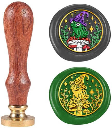 DELORIGIN Siegelstempel Aus Wachs Magic Frog Abnehmbarer 25 Mm Siegelkopf Aus Messing Mit Holzgriff Geprägter Stempel Für Umschlag Karten Einladungen Wein Geschenkverpackungen Dekor
