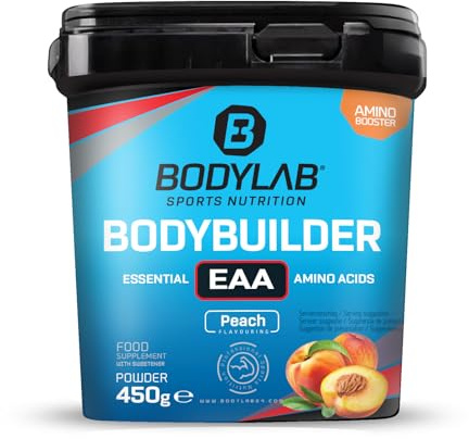 Bodylab24 Bodybuilder EAA Pfirsich 450g, EAA Pulver mit 9 essentiellen Aminosäuren, alle BCAA & EAA enthalten, lecker fruchtig im Geschmack