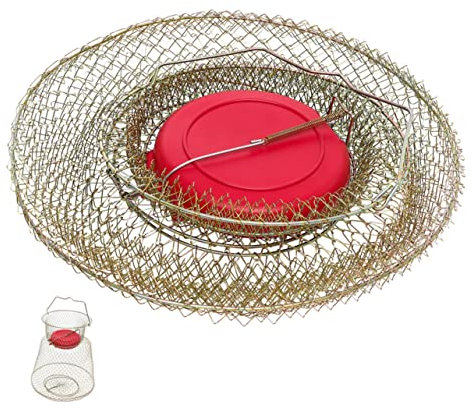 KITANDOVE Jaula para Pescar de 30 Cm de Diámetro Portátil de Metal para Pesca Flotador Flotante para Cangrejos Camarones Y Cestas