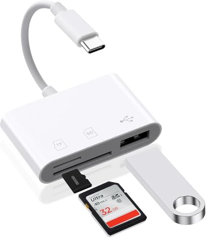 AXFEE 3-i-1 USB C SD-kortläsare, typ C till SD-kortadapter, minneskortläsare stöder TF/SD/Micro SD-kort, kompatibel med i-Phone/i-Pad Pro Air/Macbook Pro Air/digitalkamera