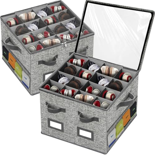 2 Stk Schuhaufbewahrung mit Deckel, Schuhorganizer mit 32 Fächern Faltbar Schuhschrank mit Sichtfenster 4 Netzbeutel Etikett für Flache Schuhe, Turnschuhe,Hausschuhe (17.7”x17.3”x 12”,Dunkelgrau)