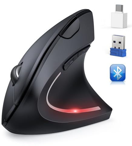 TECKNET Ergonomic Mouse, Wireless Bluetooth Mouse with Jiggler, BT5.0/3.0+USB & Type C Vertical Mouse, Silent Mouse with 6 Adjustable DPI Levels, Wireless Mouse for Laptop, Desktop, PC, MacBook