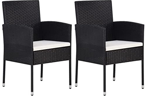 Sufrk Gartenstühle mit Kissen GartenstüHle Gartensessel Outdoor Garten StüHle Terassenstuhl in Cremeweiß 2 STK. Schwarz Polyrattan - 318724