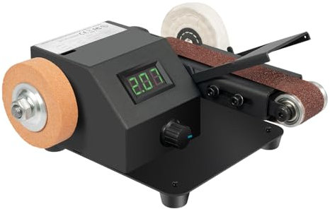SABUIDDS Mini smerigliatrice con accessori e display digitale, 350 W, levigatrice a nastro con disco abrasivo e nastro abrasivo per case, fabbriche e magazzini