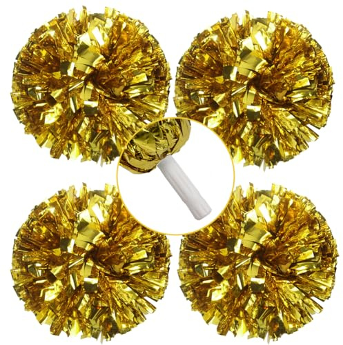 Lovecheer Metallic-Pompons, Cheerleading, mit Griff, Sport, Cheer, Pompons, Teamgeister, Fußball, Basketball, Schule, Party, Performance, Tanz, 4 Stück