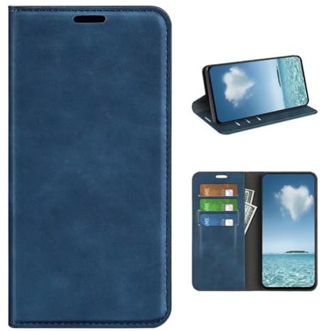 COQUE Etui pour Apple iPhone SE (2025), de téléphone en Cuir Ultra-Mince, étui à Rabat avec Fente pour Carte, étui en Cuir pour Apple iPhone 16e-Blu