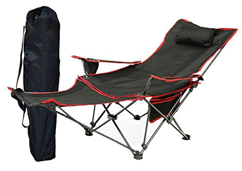Sillas de Camping Silla de Camping Plegable Tumbona Mobiliario de Exterior Casual para Viajes Senderismo, 160x88.5x59cm, Noir