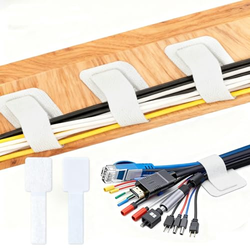 50-Pack Self-Adhesive Cable Ties, Reusable Fastening and Organizing Data Cables, Cable Management Ties, Suitable for Headphones, Mobile Phones, and Electronic Devices Under The Table (White)
