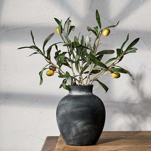 PORCER Keramisk rustik bondgård blomvas, 15 cm söt boho-vas för heminredning, terrakottavas för vardagsrum, bord, hylla, spiseldekoration, bondgård-svart