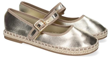 shoes&blues.es 91198 Bailarina Alpargata de Mujer con Yute, Comodas, Diseno Moderno y Cierre de Hebilla para un Ajuste Comodo, Ideales para Primavera-Verano. Oro Talla 38