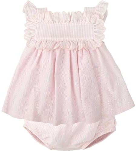 BABIDU Vestido Bebé Niña Verano Algodón 100% con Braguita, Volantes y Bordados, Diseño con Tirantes, Mangas Cortas o Sin Mangas, Estampados Florales y Cuadros Vichy, Jesusito Ideal para Días Soleados