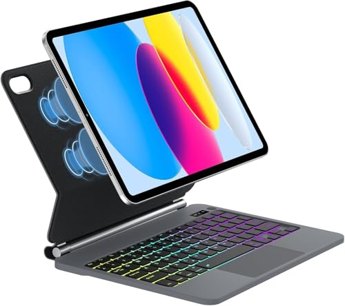 Magic Keyboard für iPad A16 11./10. Generation 2025/2022 (11/10.9 Zoll) | 7 Farben Beleuchtung Hülle Tastatur Mit Multi Touch Trackpad und Magnetischer Ständer für Büro/Studie/Schreiben, Schwarz