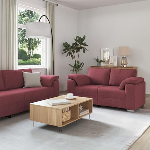 GCHDHAPB Sofagarnitur 3-teilig mit Kissen in weinrotem Stoff