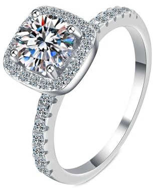 NXNONEPD Heiratsringe für Frauen 18k Weiß, Ehering für Frauen Eternity Square Halo Ring mit Labor angebautes Diamant 1CT Ring