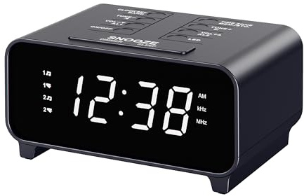 iTOMA Radio-réveil avec Radio AM/FM, Double Fonction réveil, Fonction Snooze, mémoires, variateur, Affichage 12/24 Heures, Horloge numérique avec réglage du Volume, veilleuse et écran LED