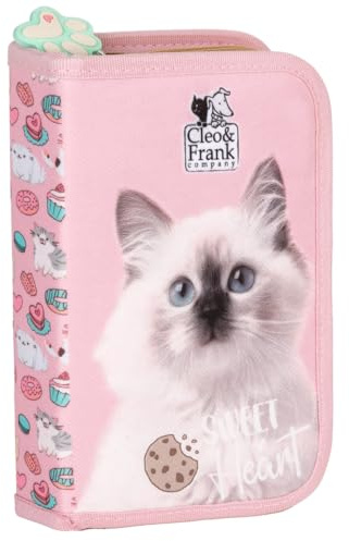 Katzen Federtasche Federmappe gefüllt mit 22 Teilen Federmäppchen Katze