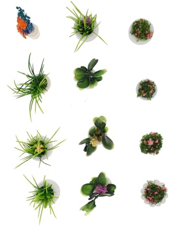 BCOATH 12pcs Miniature Dollhouse Bonsai Models Low Maintenance Simulated Green Plants Mini Flowerpot Props for Dollhouse Garden Outdoor Landscape Decoration