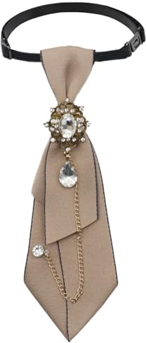 Rzmtaol Bow Tie for Women, 8.66 x 3.14 Pre-tied Girls Bowtie Gothic Rhinestone Necktie with Chain for Party Cosplay Uniform (Apricot)
