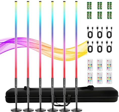 6 Pack RGB Tube Light with Stand 4ft LED Light Wand 5000mAh Battery Powered Handheld Light Tubes 500 Lighting Effects Portable LED Stick for Video Photography Studio Dance DJ Club Party Lights