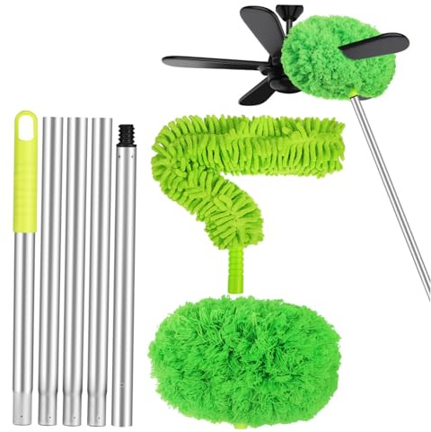 SOPOTUTU Plumero Extensible Limpiador de Aluminio Mango Largo y Cabezal Desmontable para Ventilador de Techo para Techos Altos y Paredes