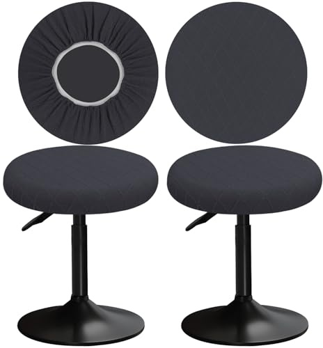 YINGAYOU Bezug Barhocker Rund 30-40cm Bezug Barhocker Rund mit Karierter Jacquard Luxuriöser Stoff Waschbar Dehnbar Wunderschöne Farbe für Runde und Eckige Hocker (2, Grau)