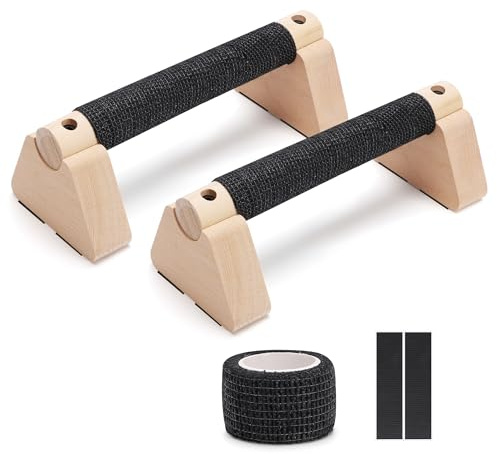 Wooden Parallettes Bar, Push Up Handles for Handstands, Solid Construction Non-Slip Base for Strength Training Calisthenics, 25cm