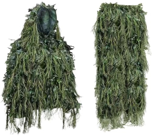 Rwigeboo Costume Ghillie, Costume Ghillie à Feuilles 3D pour Hommes, Ensemble Veste et Pantalon de Camouflage léger et Respirant pour la Photographie de Chasse en Plein air