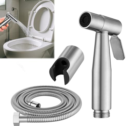 Mlifleue Bidet Shower, Muslim Shower for Toilet, Handheld Bidet Spray for Toilet UK, Stainless Steel Handheld Douche Sprayer with 1.5M Hose and Valve Adapter, Personal Hygiene and Cleaning
