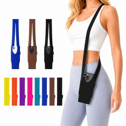 LisaMo 3D Knitted iPhone Pocket for Women, Mobile Phone Pouch, Lightweight Wearable Phone Holder, 40CM Short Carry or 80CM Crossbody Phone Lanyard For Everyday Use