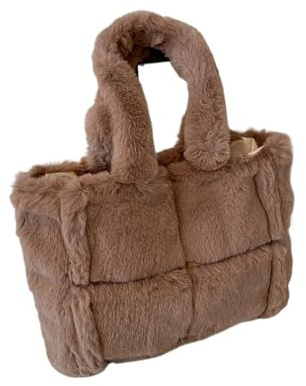 TYNXK Fluffig tygväska plysch axelväska vinter mjuka väskor för kvinnor varma handväskor och handväskor stor shopper, Brun, 43xx28x10cm