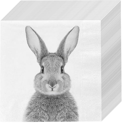 Servietten 'Hase' 80er Set | 33x33cm 3-lagig Papierserviette weiß grau | Hasenmotiv für Tischdeko für Freunde und Familie (1 x 80er Set Servietten Hase)