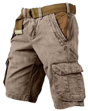 Genérico Pantalones Cortos Hombre Cargo Retro para Verano, Holgados con Múltiples Bolsillos Moda Jogger Pantalón Corto Transpirables Color Sólido Slim Rápido Running Correr Playa Grandes Bermudas