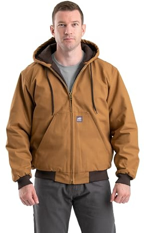 Berne Men's Heritage Duck Hooded Active Work Jacket, Large Regular, Brown Duck