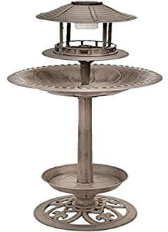 Vogeltränke Vogelhotel Vogelfutterhaus Vogelhaus Vogelbad solar led bronze 105cm