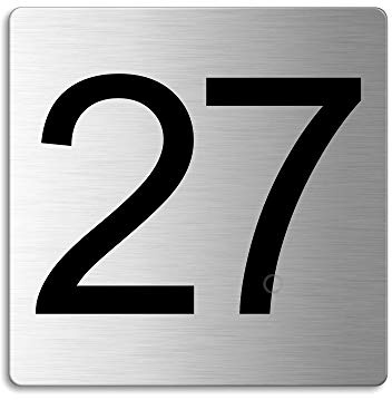 Número para puertas buzones casa 27 | Señal Cartel Placa acero cepillado 85 x 85 mm adhesivo