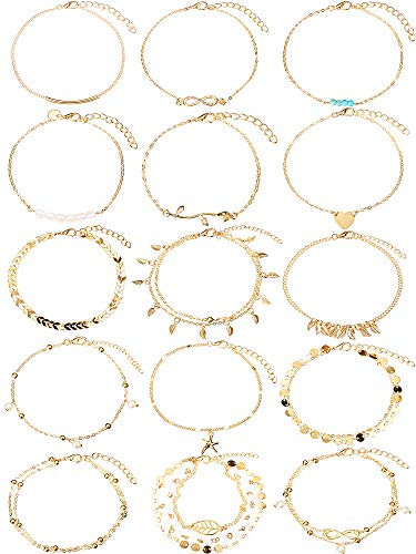 Yaomiao Boho Fußkettchen Ketten Armbänder Einstellbare Strand Fußkettchen Fußschmuck Set für Frauen Mädchen