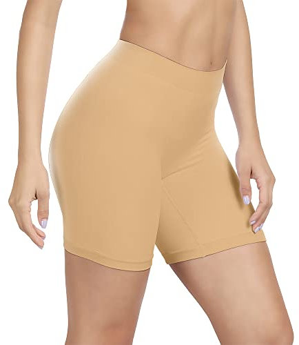 SIHOHAN Radlerhose Damen kurz, Unterhosen mit Bein Boxershorts Damen Kurze Leggings Shorts, Unterziehhose Hose unter Kleid Radler Unterwäsche, hohe Taille und Bequem(1 X Beige,XL)